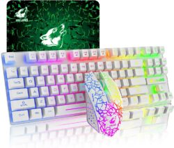 87 llaves Combo de teclado inalámbrico y ratón Arco iris