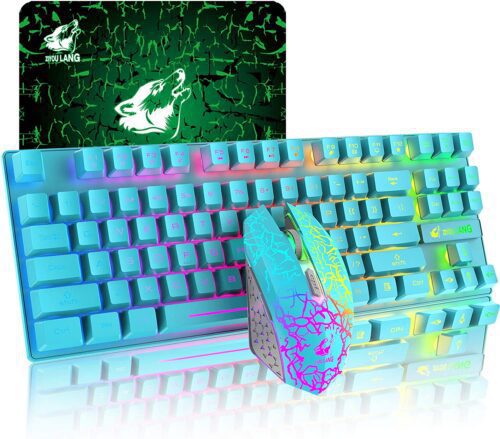 87 llaves Combo de teclado inalámbrico y ratón Arco iris